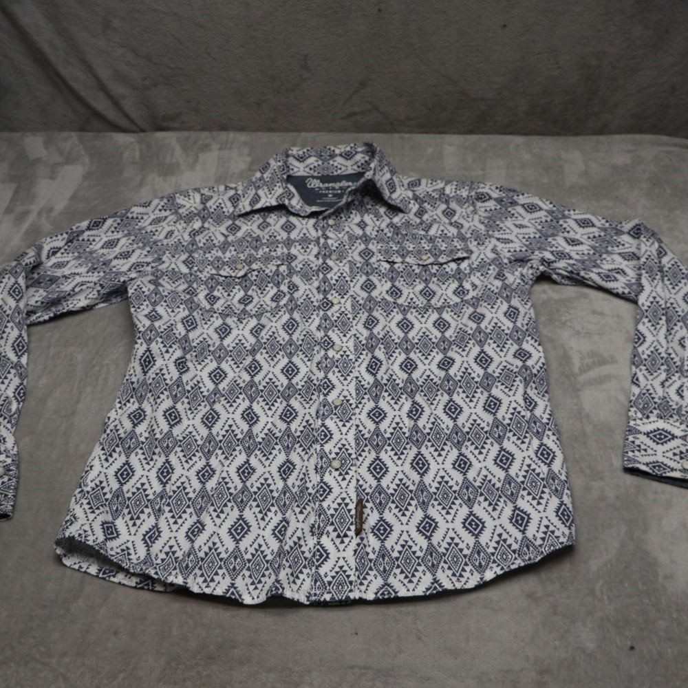Wrangler Retro Premium Pearl Snap Shirt Mens Medium White Geometric Southwestern
